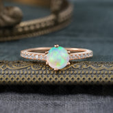 6-Prong Classic Round Cut Opal Engagement Ring Pave Bridal Ring